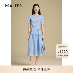 诗篇专选段染纱V领针织拼接显瘦雪纺蛋糕式连衣裙2025夏季新款