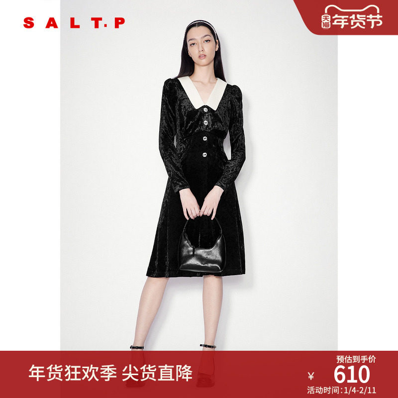 【钻石天鹅绒】SALT.P可颜手工钻扣肌理感丝绒连衣裙冬款,女装/女士精品,连衣裙,淘宝优惠券,粉丝福利购,淘宝优惠卷