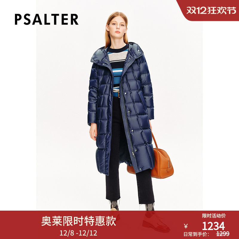 PSALTER诗篇鹅绒服方格肌理感长款连帽羽绒服冬款