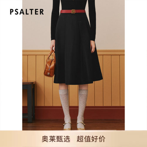 【断码】PSALTER诗篇冬醋酸a字裙小黑裙中腰通勤半身裙