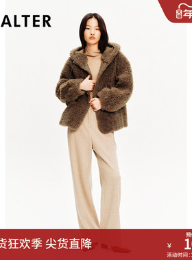 PSALTER诗篇美拉德短款宽松连帽绵羊毛皮草外套女2024冬新款
