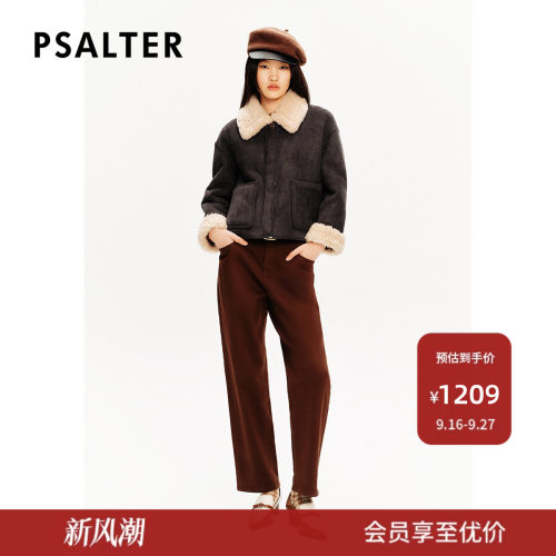 PSALTER诗篇学院风减龄翻领短款绵羊毛内里皮草外套冬款