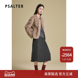 诗篇专选简约圆领保暖桑蚕丝填充内胆水貂皮草外套