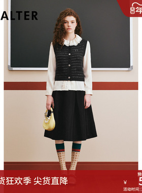 PSALTER诗篇娃娃领衬衫羊毛条纹针织背心两件套冬