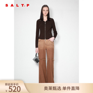 SALT.P可颜简约复古收腰修身 2024秋 连帽拉链开衫 毛针织衫