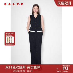 SALT.P可颜简约v领百搭通勤复古条纹无袖 马甲2024秋 西装