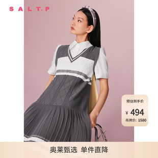 SALT.P可颜假两件学院提花百褶针织裙连衣裙夏 凉感曲珠