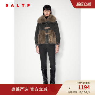 SALT.P可颜复古时尚狐狸毛领拼接貉子毛牛仔皮草外套女2024冬