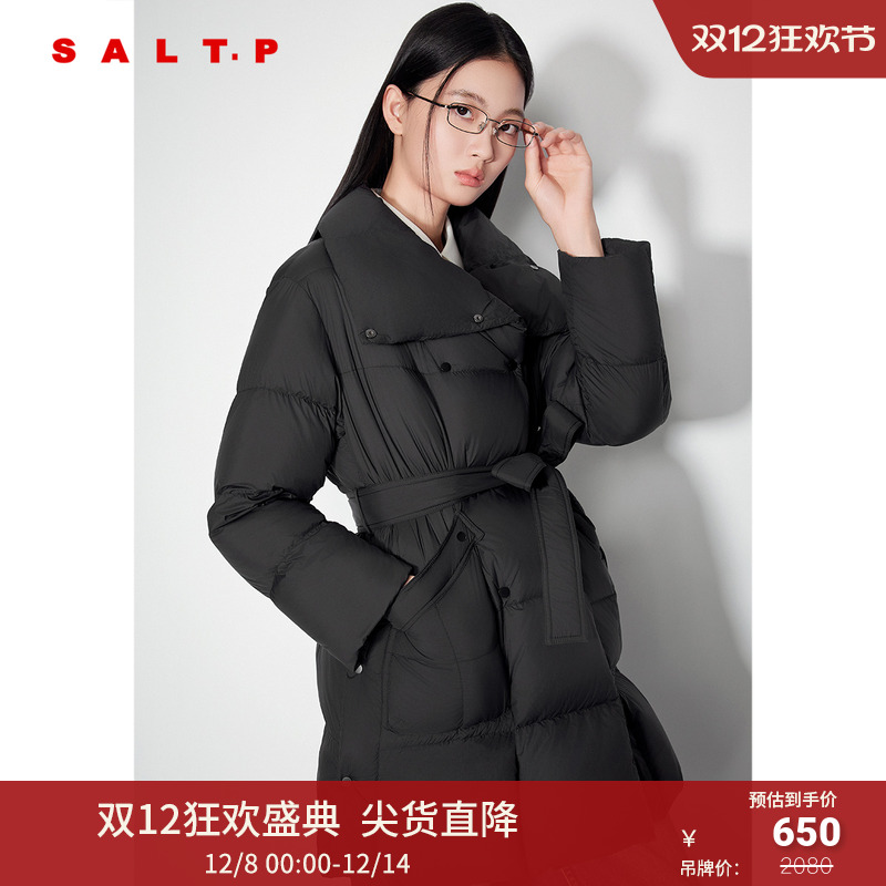 SALT.P可颜立翻领宽松系带简约一手长白鸭绒羽绒服2024冬