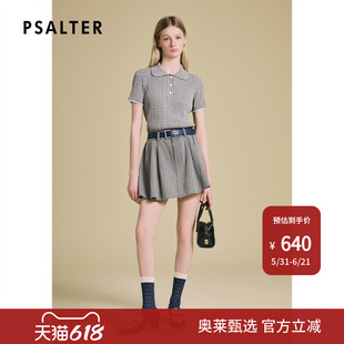 PSALTER诗篇翻领短袖Polo领扭花修身针织T恤衫女上衣2025夏款Z