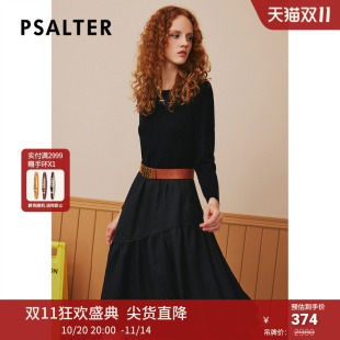 PSALTER诗篇秋圆领格纹假两件羊毛针织裙连衣裙