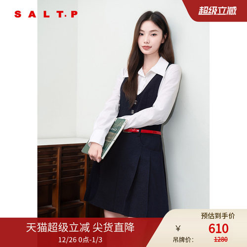 SALT.P可颜撞色衬衫拼接假两件学院风粗花呢连衣裙秋款