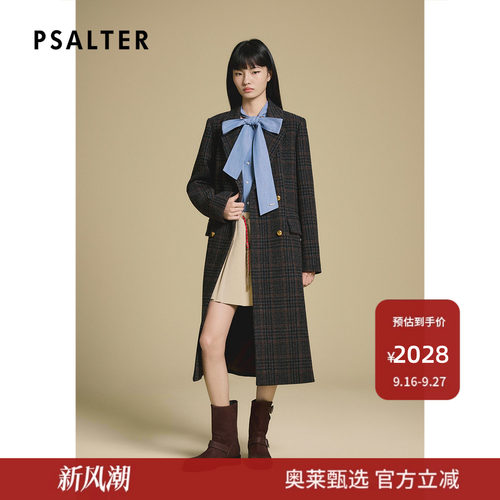 PSALTER诗篇英伦风中长款格纹大衣羊毛呢子外套2025冬季款