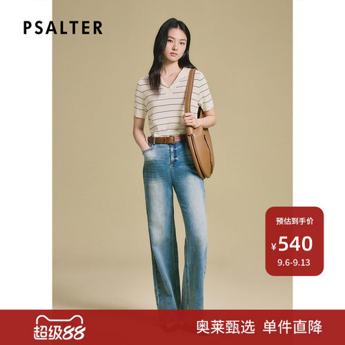 PSALTER诗篇时尚条纹海军领宽松针织短袖早秋z