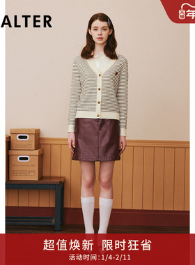 PSALTER诗篇秋v领学院风撞色条纹羊毛开衫毛针织衫