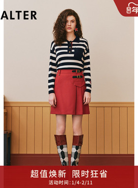 PSALTER诗篇冬翻领学院风条纹羊毛针织衫