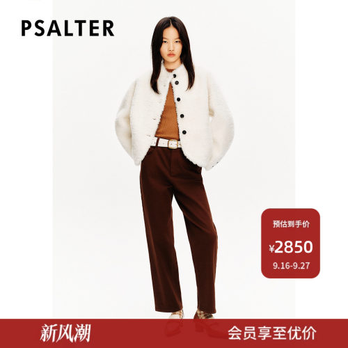 PSALTER诗篇皮毛一体小立领落肩短款廓形皮草女外套冬款