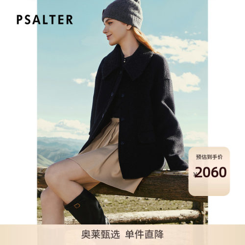 PSALTER诗篇大翻领单排纽扣罗纹门襟毛呢短外套2025冬款