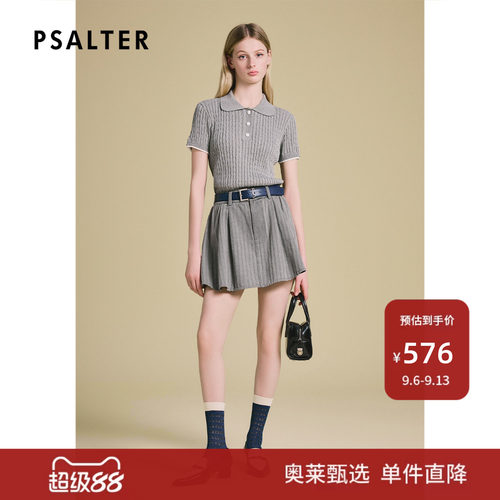 PSALTER诗篇翻领短袖Polo领扭花修身针织T恤衫女上衣2025夏款
