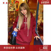 SALT.P可颜字母刺绣酒红色连帽卫衣针织衫 樱桃可可 冬