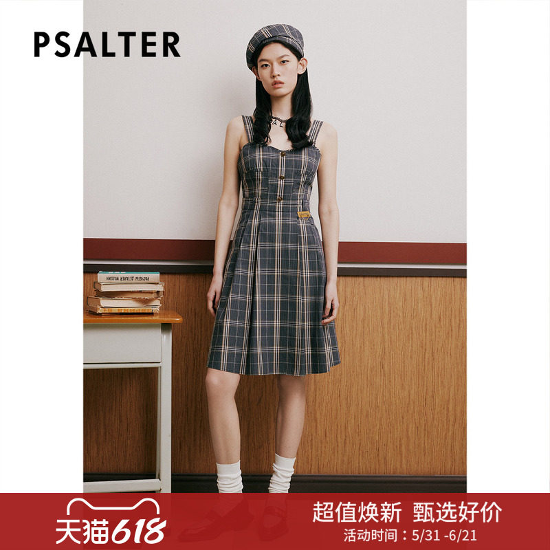 【春夏热卖】诗篇夏修身显瘦减龄学院风格纹背带裙连衣裙