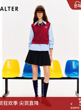 [智性学院风]PSALTER诗篇七分袖衬衫v领针织背心两件套