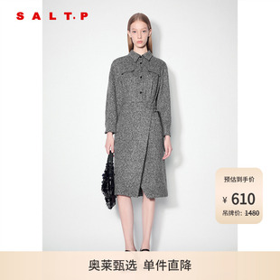 SALT.P可颜花纱颗粒肌理感衬衫 裙复古格雷系开叉连衣裙冬款