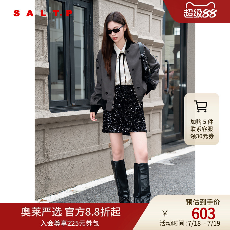 [樱桃可可]SALT.P可颜樱桃绣花减龄学院风复古棒球服外套2024秋