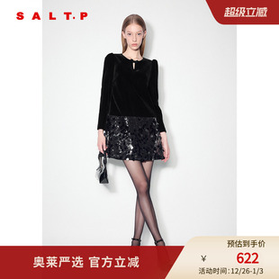 SALT.P可颜丝绒亮片拼接蝴蝶结复古千金玛德琳连衣裙冬款