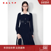 SALT.P可颜撞色翻领学院风修身 显瘦收腰毛织裙连衣裙冬款