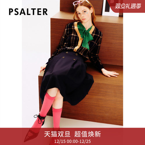 PSALTER诗篇冬宽松v领格纹羊毛开衫毛针织衫