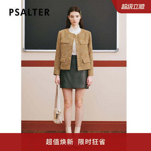 诗篇专选冬圆领减龄学院风花纱粗花呢小香风外套