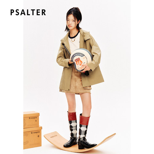 PSALTER诗篇可拆连帽抽绳收腰学院风外套风衣春款