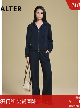 诗篇专选美式复古藏蓝色双拉链宽松连帽休闲女外套2025夏季新款