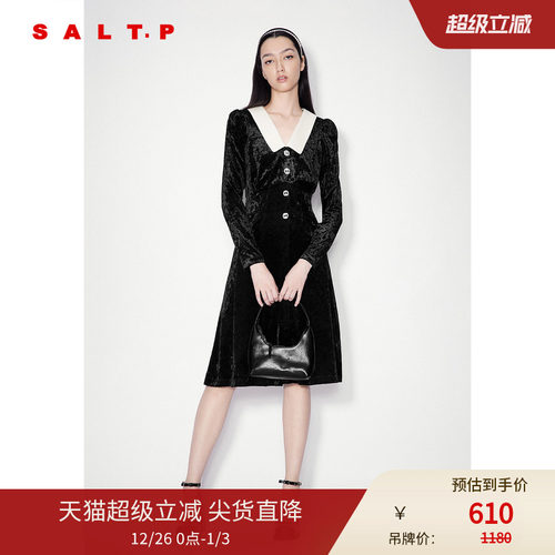【钻石天鹅绒】SALT.P可颜手工钻扣肌理感丝绒连衣裙冬款