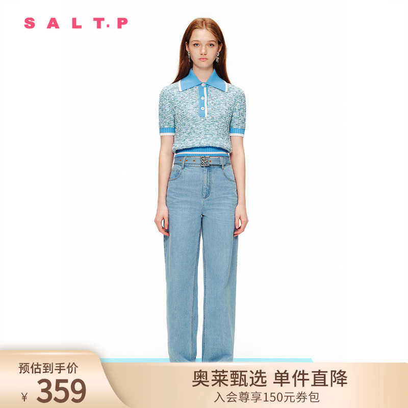 SALT.P可颜2024春夏翻领学院风梦幻花纱短袖POLO衫针织衫