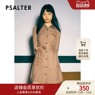 格子衬衫 PSALTER诗篇春秋系带收腰七分袖 裙连衣裙