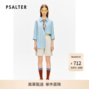 翻领学院风七分袖 博主同款 PSALTER诗篇宽松大版 夏 条纹衬衫