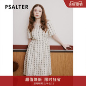 诗篇专选夏圆领收腰泡泡袖 提花波点连衣裙