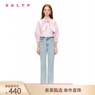 SALT.P可颜2024春甜美兔耳朵系带泡泡袖 简约七分袖 衬衫