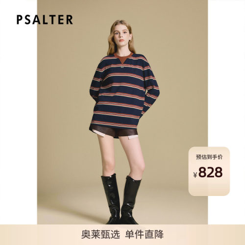 PSALTER诗篇宽松H型的条纹长袖针织T恤衫2025冬款