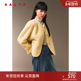 SALT.P可颜100%绵羊毛斯蒂娜圆领温柔风毛绒短外套冬款
