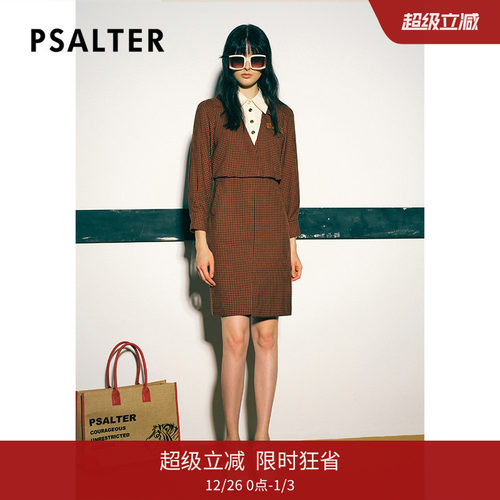 PSALTER诗篇冬衬衫假两件学院风羊毛格纹连衣裙