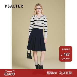 诗篇专选学院风条纹针织拼接压褶收腰修身连衣裙2025春新款