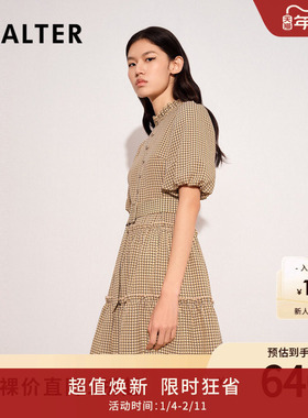 PSALTER诗篇夏格纹泡泡袖连衣裙