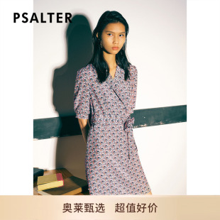 PSALTER诗篇夏西装 领系带印花a字裙连衣裙