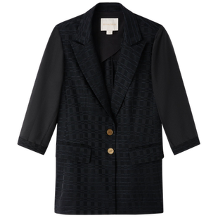 诗篇夏宽松休闲醋酸格纹提花七分袖西装外套