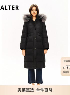 诗篇专选狐狸毛领连帽弹力司马克腰带收腰白鸭绒羽绒服冬款