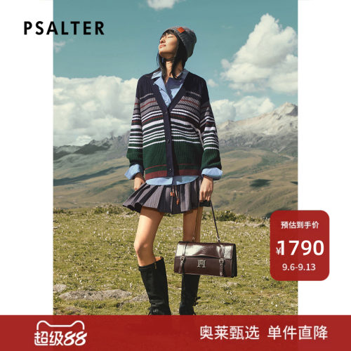 PSALTER诗篇复古条纹宽松V领开衫外套2025冬款