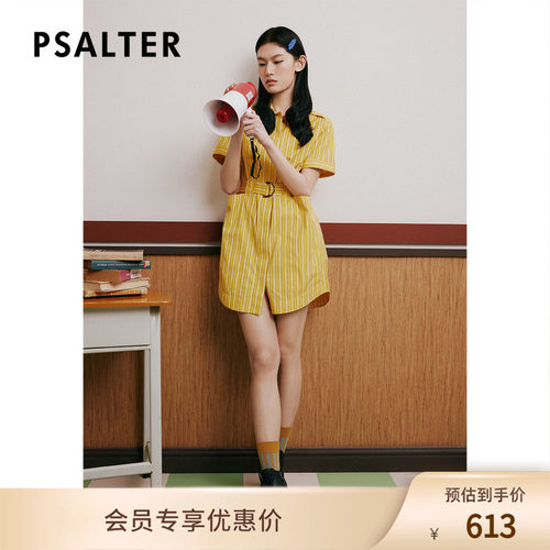 诗篇夏翻领腰带收腰学院风条纹衬衫裙连衣裙